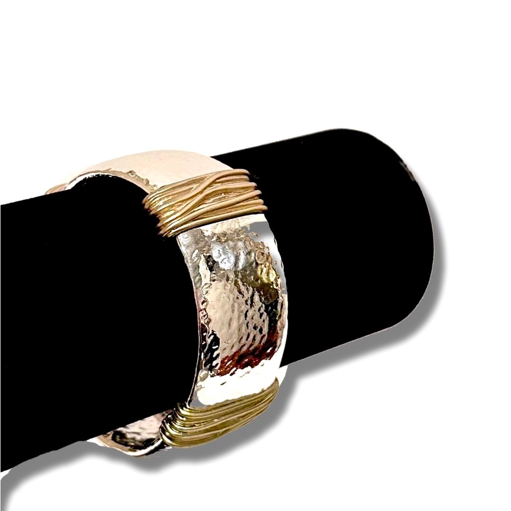 Chico's Two-Tone Hammered Silver and Gold Wide Cuff Bracelet